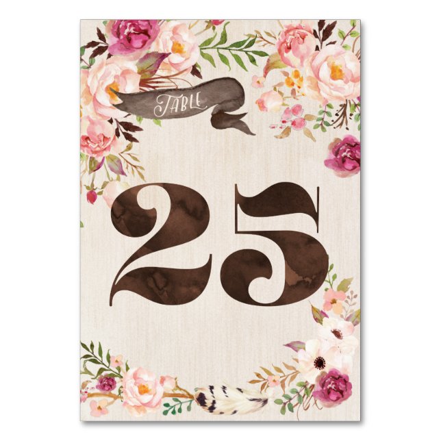 Numeração De Mesa Placa 25 de Números de Casamento Russo Floral Boho (Frente)