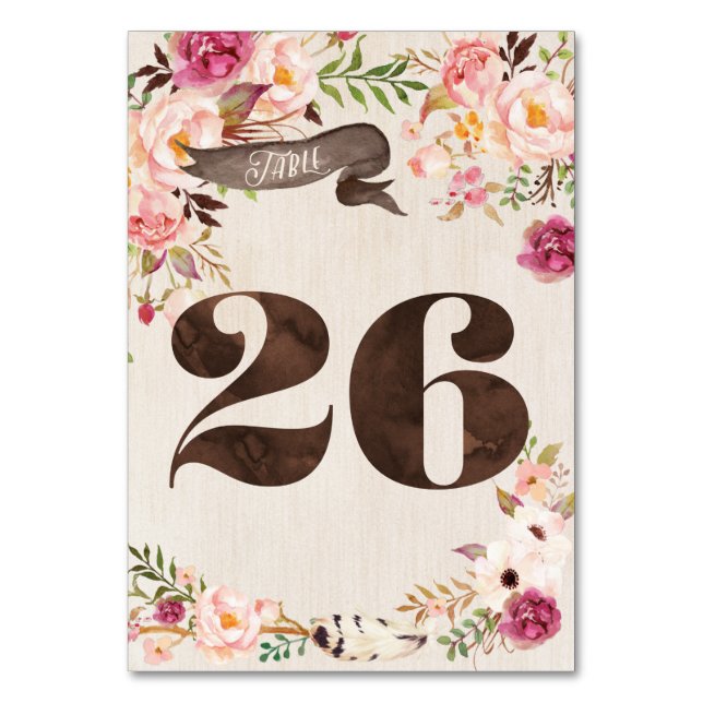 Numeração De Mesa Placa 26 de Núm. de Casamento Russo Floral Boho (Frente)