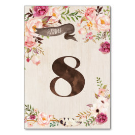 Numeração De Mesa Placa 8 da Tabela de Casamento Russo Floral Boho