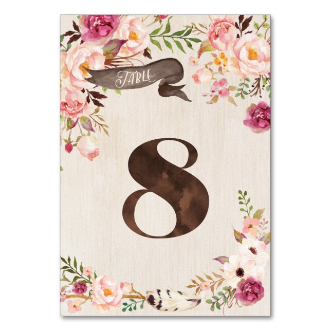 Numeração De Mesa Placa 8 da Tabela de Casamento Russo Floral Boho (Frente)