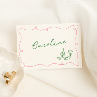 Numeração De Mesa Placa branca desenhada à mão rosa e verde