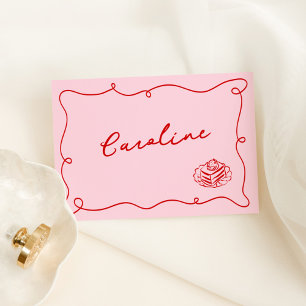 Numeração De Mesa Placa branca, desenhada à mão, rosa e vermelha