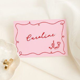 Numeração De Mesa Placa branca, desenhada à mão, rosa e vermelha