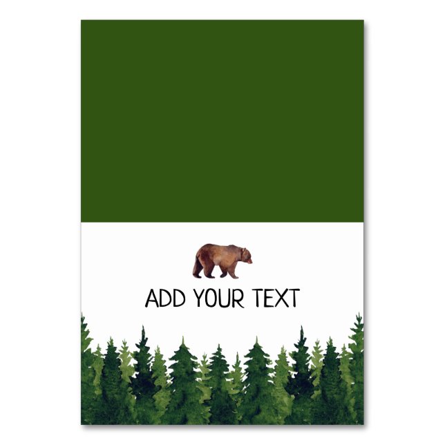 Numeração De Mesa Placa de Buffet do Urso da Floresta de Aquarela (Frente)