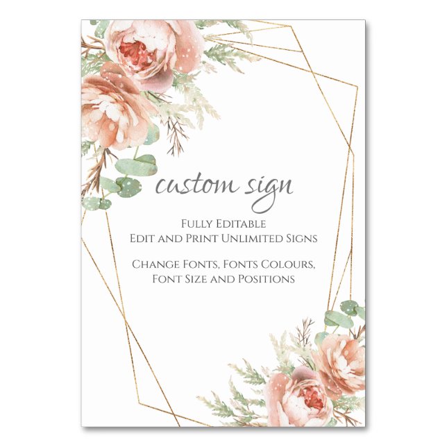 Numeração De Mesa Placa de Casamento Personalizada Rosas Bege (Frente)