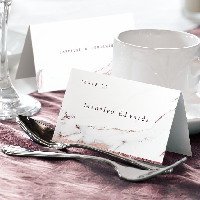 Numeração De Mesa Placa de espaço dobrável moderna de rosa dourado a (Faux rose gold marble modern Foldable Place Card)