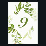 Numeração De Mesa Placa de Folhagem Verde Selvagem de Aquarelas 9<br><div class="desc">Um cartão elegante e branco com folhagem verde de cor aquosa. Isso será perfeito para casamentos,  chás de fraldas,  aniversários e outros eventos. Os itens correspondentes estão disponíveis.Quadro Número 9</div>