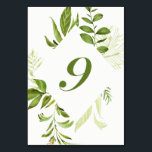 Numeração De Mesa Placa de Folhagem Verde Selvagem de Aquarelas 9<br><div class="desc">Um cartão elegante e branco com folhagem verde de cor aquosa. Isso será perfeito para casamentos,  chás de fraldas,  aniversários e outros eventos. Os itens correspondentes estão disponíveis.Quadro Número 9</div>
