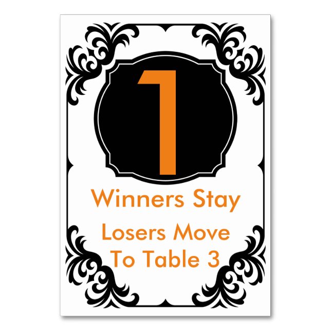 Numeração De Mesa Placa de Mesa Bunco laranja e preta - nº 1 (Verso)