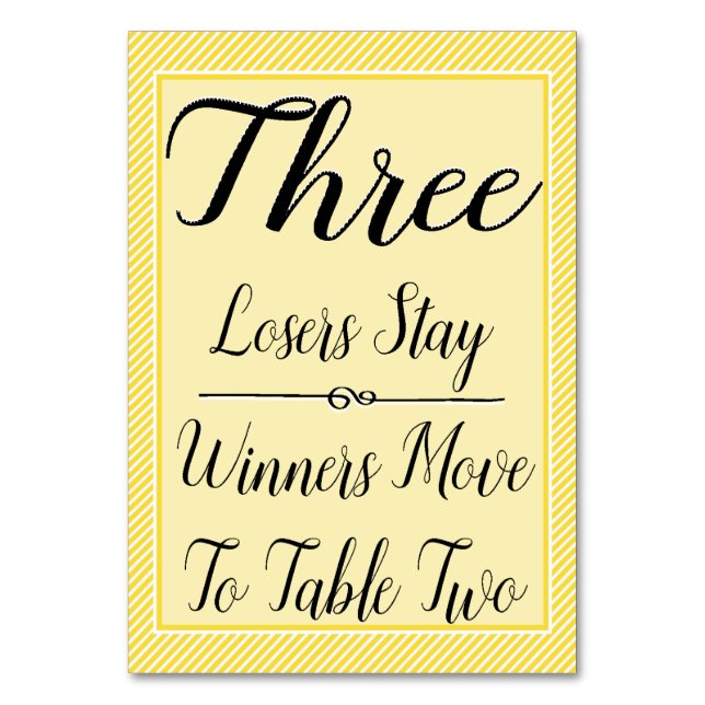 Numeração De Mesa Placa de Mesa Bunco nº 3 - Faixa Na moda amarela (Frente)