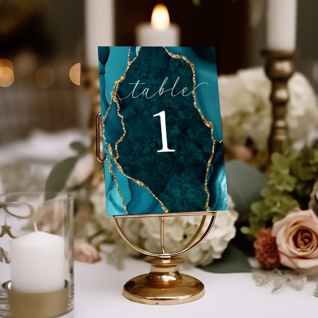 Numeração De Mesa Placa de Mesa de Agato de Marble Teal e Dourada (Criador carregado)