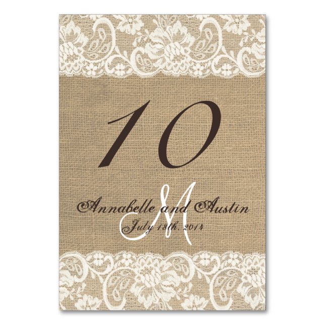 Numeração De Mesa Placa de Mesa de Casamento Rústico WARM Burlap (Frente)
