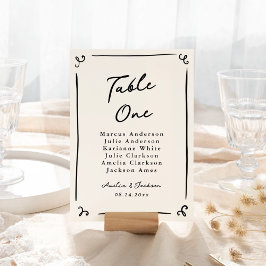 Numeração De Mesa Placa de Mesa Desenhada à Mão Branca