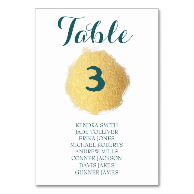 Numeração De Mesa PLACA DE MESA Dourada/Branca/Teal (Frente)