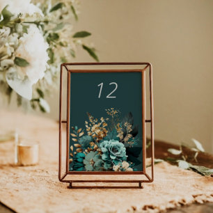 Numeração De Mesa Placa de Mesa Floral de Luxo Dourado Teal
