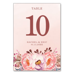 Numeração De Mesa Placa de Mesa Floral de Ruby, Cor-de-Rosa Pálida