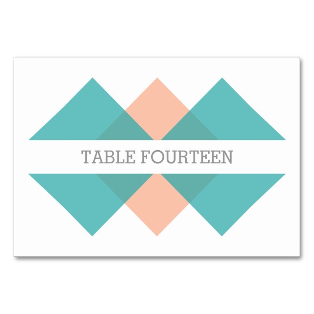 Numeração De Mesa Placa de Mesa Geométrica de Coral Teal (Frente)