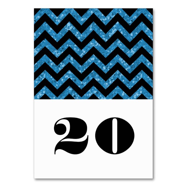 Numeração De Mesa Placa de Mesa Glitter Cevron Azul (Frente)