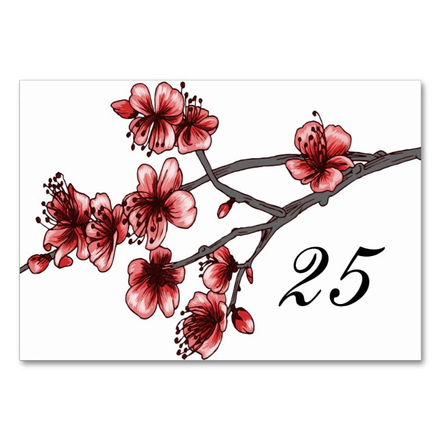 Numeração De Mesa Placa de Mesa Red Simple Cherry Blossoms (Frente)