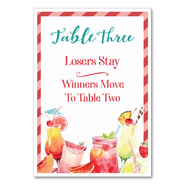Numeração De Mesa Placa de Mesa Três Bebidas Summertime (Frente)