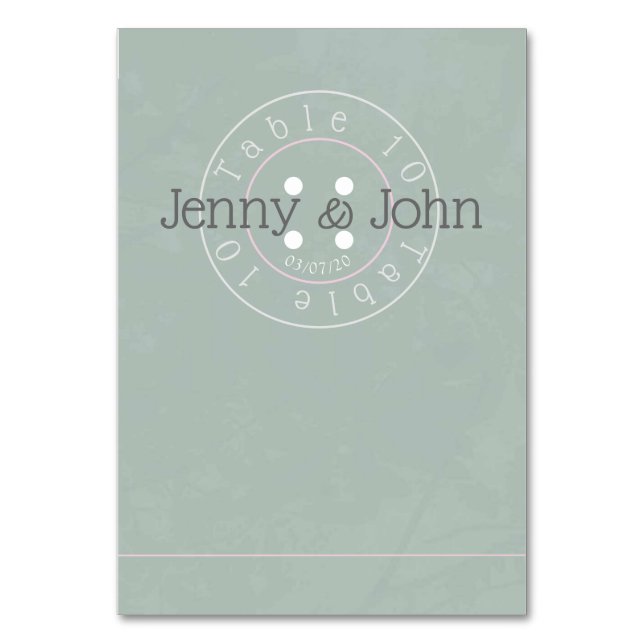 Numeração De Mesa Placa de mesa verde e rosa com botão de costura (Frente)