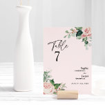 Numeração De Mesa Placa de Número da Tabela de Casamento Cor-de-Rosa<br><div class="desc">Este design de cartão azul-cor-de-rosa-floral apresenta belos fundos clássicos chic de cor-de-rosa pastel e azul-marinho com simples tipografia moderna e caligrafia elegante para definir um tom sofisticado para qualquer estilo de evento. Cada produto é embelezado com rosas rosas rosadas e escamosas, cor-de-rosa, bem como fitas de pêssego e de marfim,...</div>