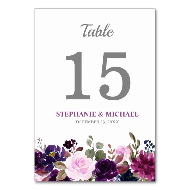Numeração De Mesa Placa de Número da Tabela Floral de Boho de Lavand (Frente)