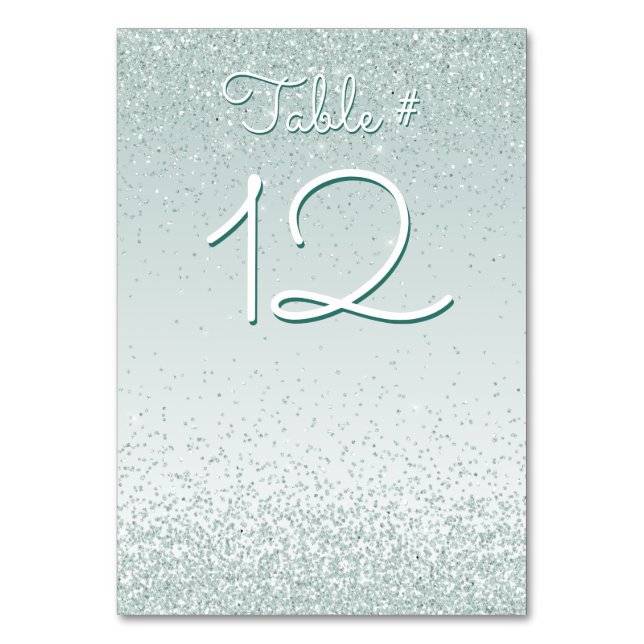 Numeração De Mesa Placa de Número da Tabela Glittery Verde Mint (Frente)