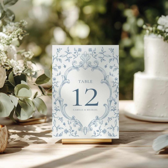 Numeração De Mesa Placa de Número de Mesa de Casamento Blue Crest (Elegant Blue Crest Wedding Table Number)