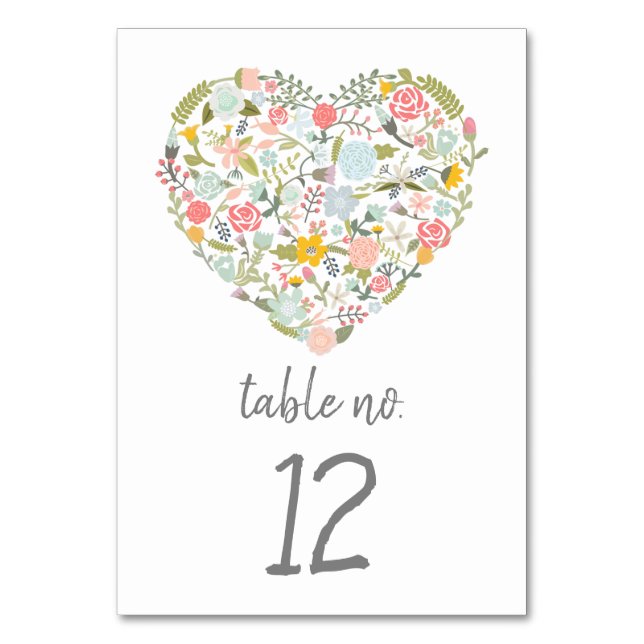 Numeração De Mesa Placa de Número de Tabela Coração Floral (Frente)