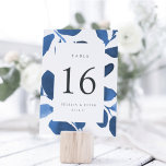 Numeração De Mesa Placa de Número de Tabela Personalizada Botânica P<br><div class="desc">As placas de número de tabela botânica para chips apresentam uma borda de folhagem de cor azul de cobalto, moldando seu número de tabela. Personalize com seus nomes e data de casamento, ou nomeie cada mesa para um toque pessoal extra. Design repete-se no lado oposto. Coordena-se com a nossa suíte...</div>