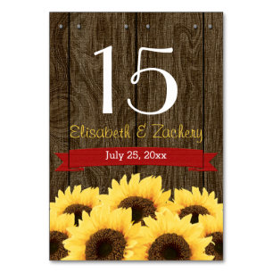 NUMERAÇÃO DE MESA PLACA DE NÚMERO DE TABELA RUSTIC SUNFLOWER VERMELH