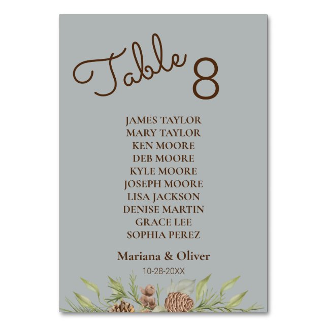 Numeração De Mesa Placa de números de Cinza de pinheiro de inverno c (Frente)