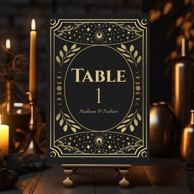 Numeração De Mesa Placa de Tarot Mística Elegante Dourada (Criador carregado)