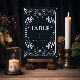 Numeração De Mesa Placa de Tarot Mística Elegante Prateada