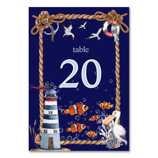 Numeração De Mesa Placa Náutica com Farol e Peixe-Palhaço (Frente)