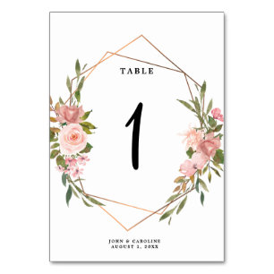 Numeração De Mesa Placa numérica de casamento - rosa dourado geométr