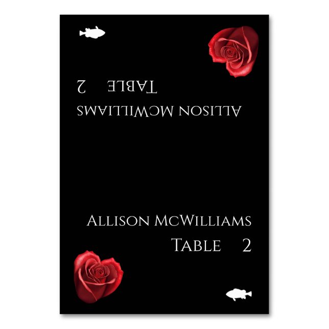 Numeração De Mesa Placas de CasamentoÍcone de Peixe de Rosa vermelha (Frente)