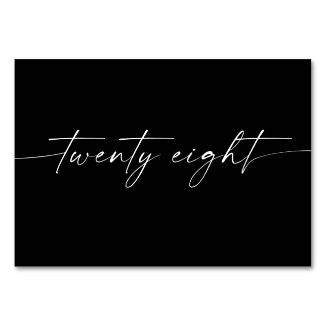 Numeração De Mesa Placas de Mesa de Script Mínimo Elegante Número 28 (Frente)