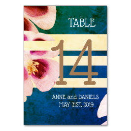 Numeração De Mesa Placas de Número de Tabela Floral Azul Elegante
