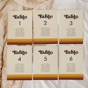 Numeração De Mesa Placas gráficas de cores de vintage retrô 60s