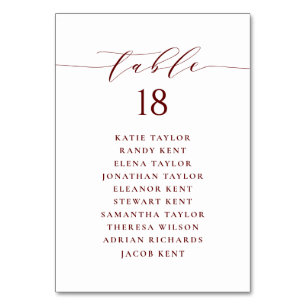 Numeração De Mesa Plano de Casamento Minimalista de Script Burgundy