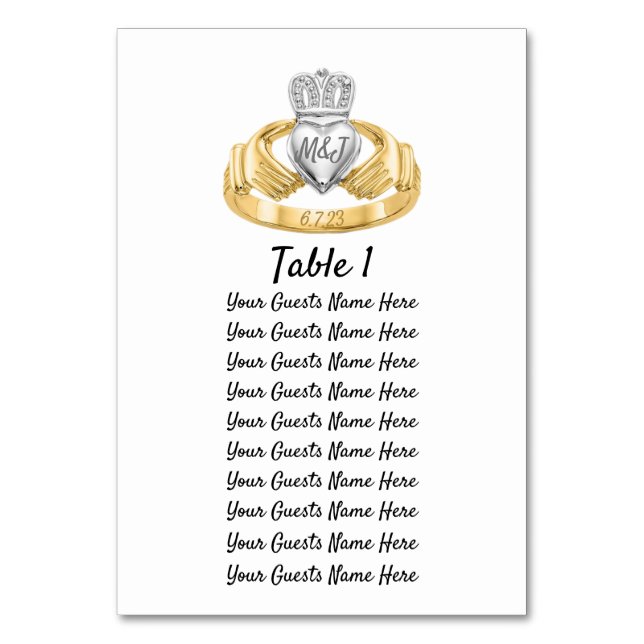 Numeração De Mesa Plano de Mesa de Casamento com Anel Claddagh Inici (Frente)