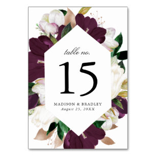 Numeração De Mesa Plum Floral Escuro   Casamento Personalizado