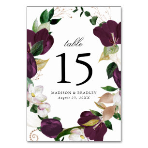 Numeração De Mesa Plum Floral Escuro   Casamento Personalizado