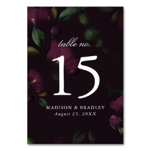 Numeração De Mesa Plum Floral Escuro   Casamento Personalizado