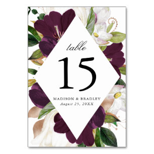 Numeração De Mesa Plum Floral Escuro   Casamento Personalizado