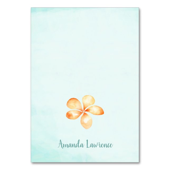 Numeração De Mesa Plumeria Island Personalizada Plumeria Place Cards (Frente)