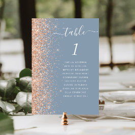Numeração De Mesa Poeira de Brilho de Pêssego Moderno Casamento Azul