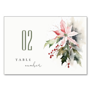 Numeração De Mesa Poinsettia Berries Foliage Watercolor Casamento